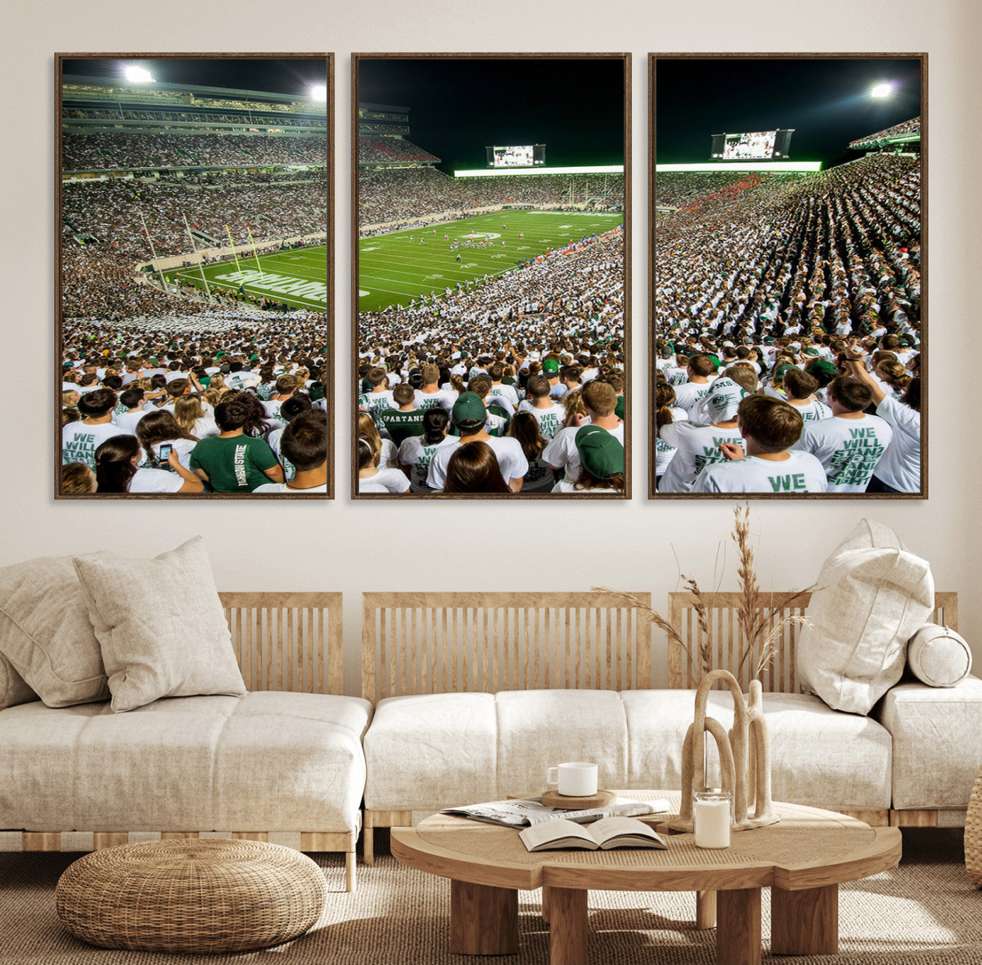 30457-MGV-FC-60X30-3P_Walnut-Michigan State Spartans Football Canvas Print - East Lansing Spartan Stadium Wall Art Canvas Print