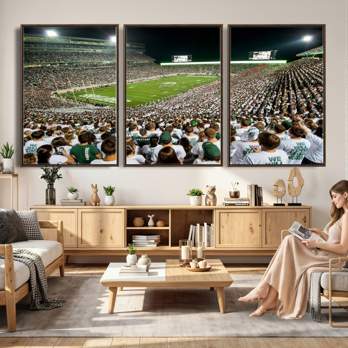30457-PAN-FL-20X10 - Michigan State Spartans Football Canvas Print - East Lansing Spartan Stadium Wall Art Canvas Print