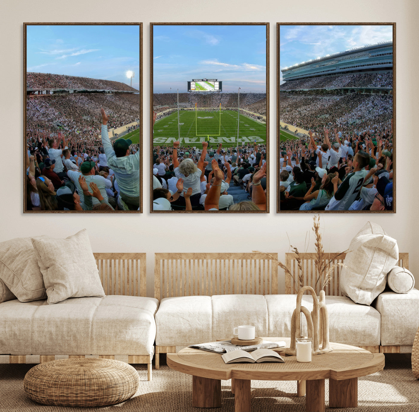 73105-MGV-FC-60X30-3P_Walnut-Michigan State Spartans Football Team Art Print - East Lansing Spartan Stadium Wall Art Canvas Print