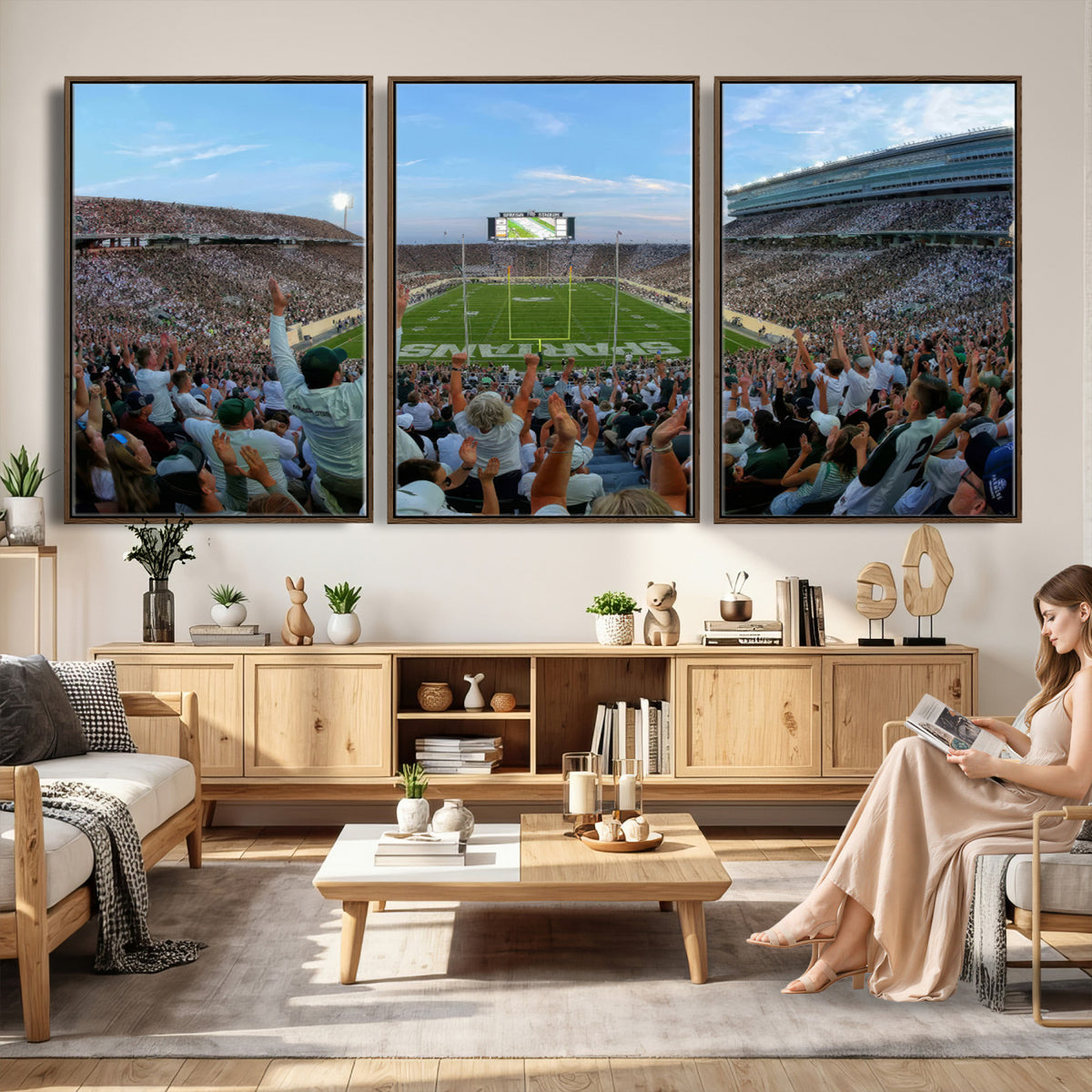73105-PAN-FL-20X10 - Michigan State Spartans Football Team Art Print - East Lansing Spartan Stadium Wall Art Canvas Print