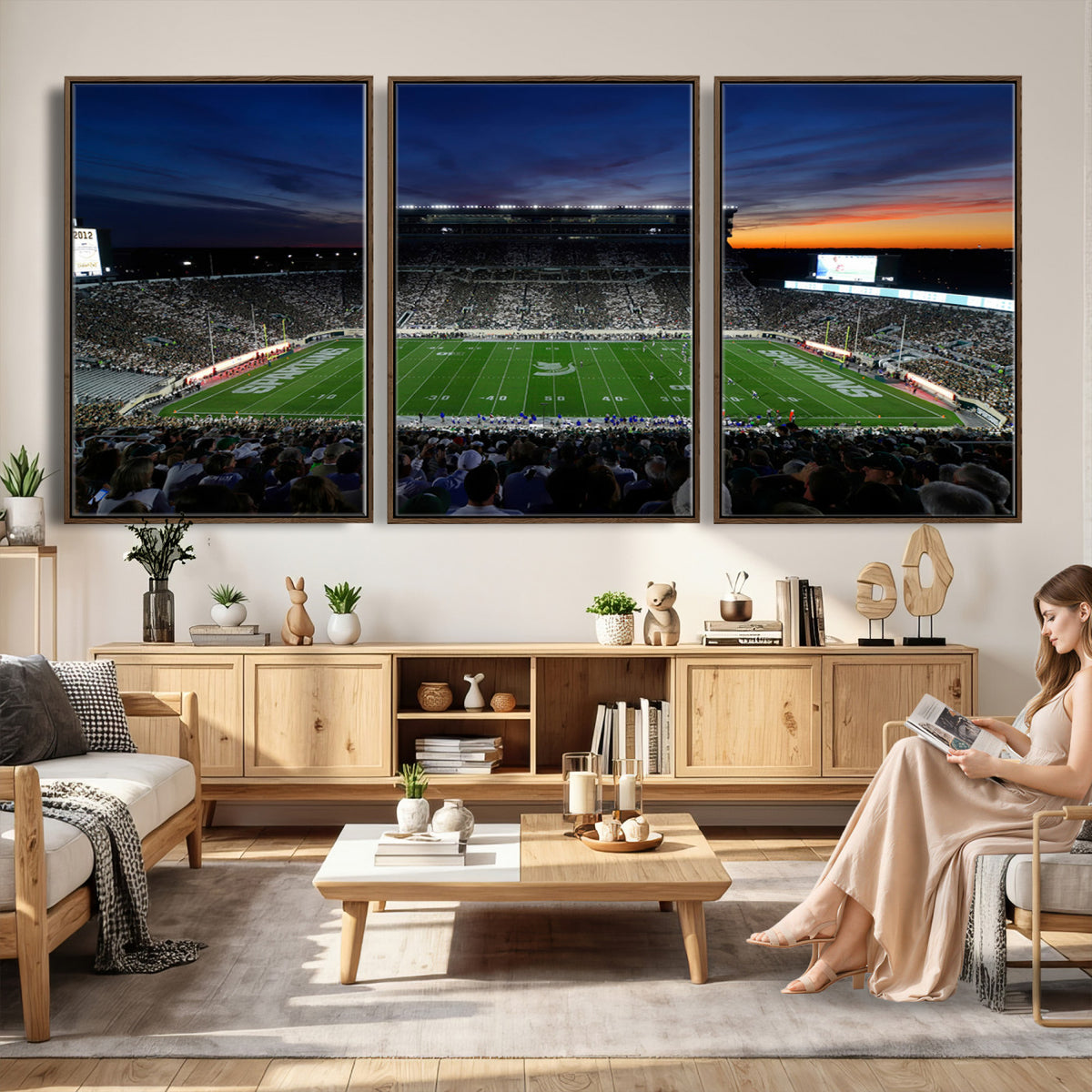49074-PAN-FL-20X10 - Michigan State Spartans Football Team Print - East Lansing Spartan Stadium Canvas Print