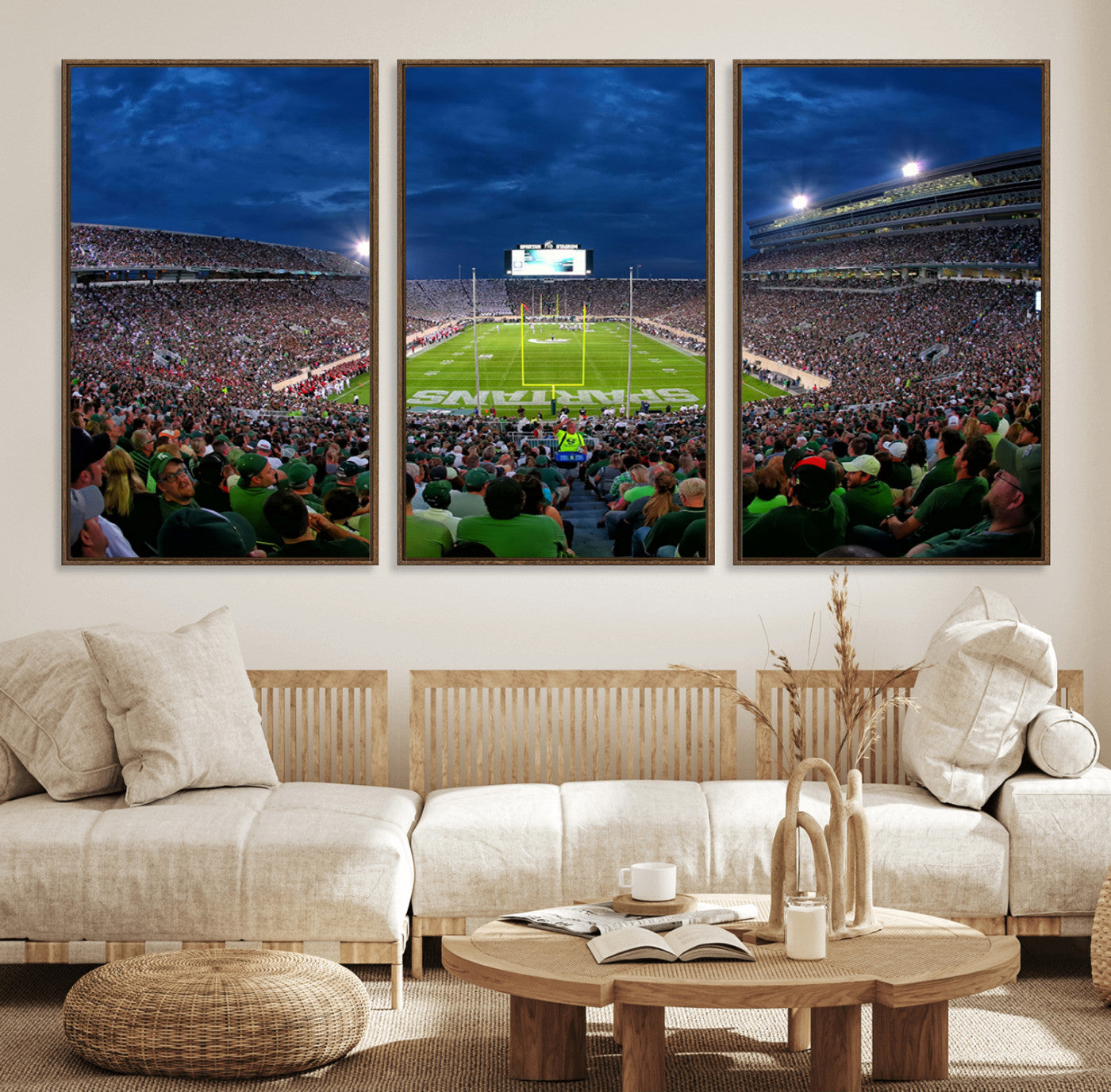 35248-MGV-FC-60X30-3P_Walnut-Michigan State Spartans Football Team Print - East Lansing Spartan Stadium Wall Art Canvas Print