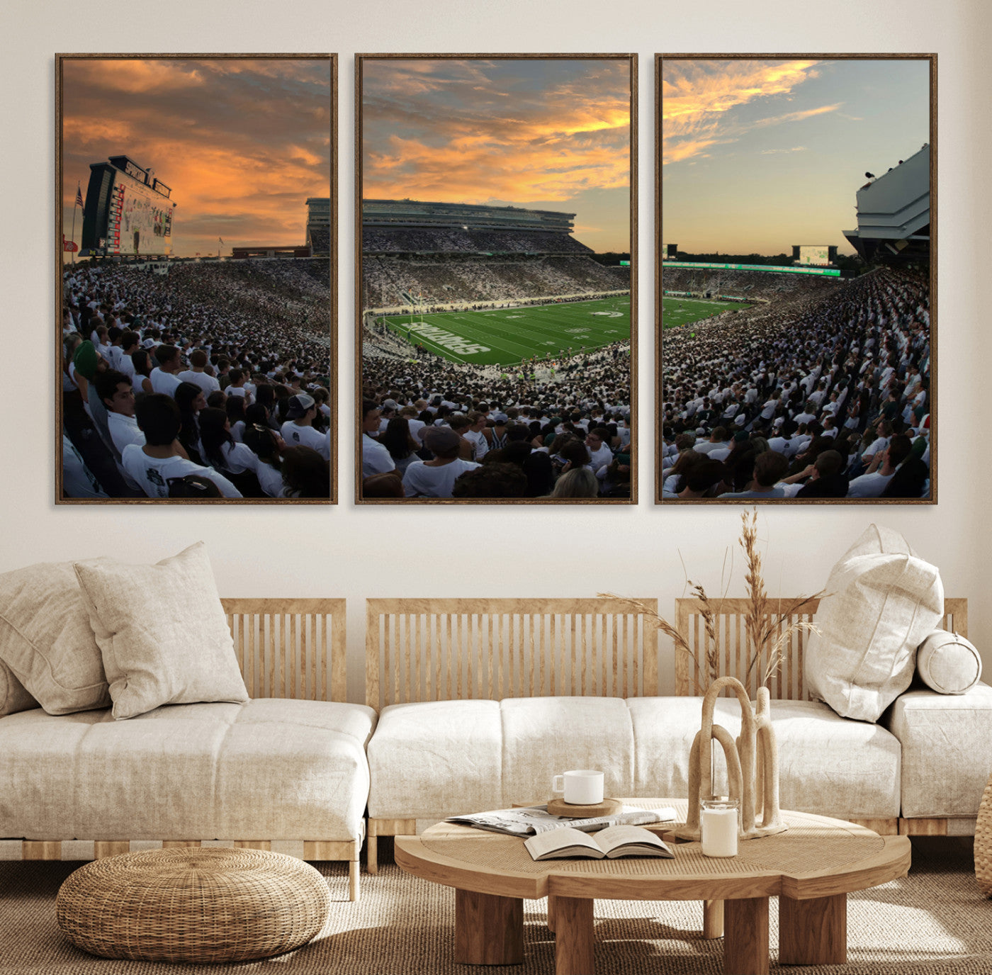 99155-MGV-FC-60X30-3P_Walnut-Michigan State Spartans Football Team Print - East Lansing Spartan Stadium Wall Art Canvas Print
