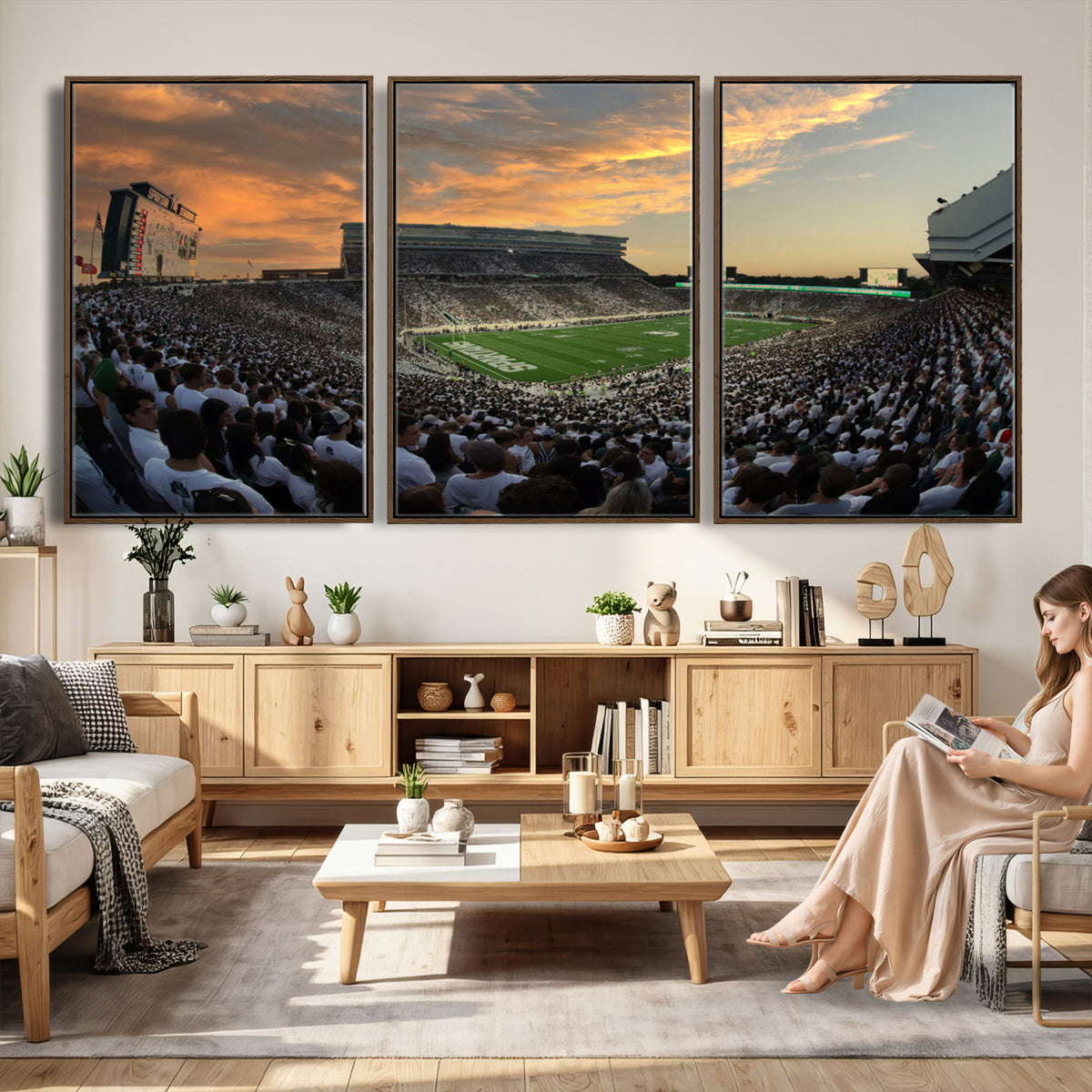 99155-PAN-FL-20X10 - Michigan State Spartans Football Team Print - East Lansing Spartan Stadium Wall Art Canvas Print