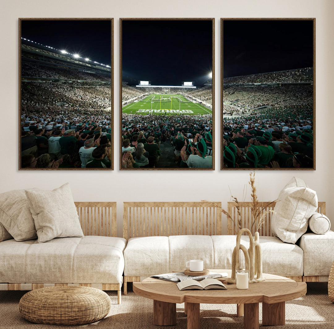 Michigan State Spartans Football Team Print - East Lansing Spartan Stadium Wall Art Canvas Print