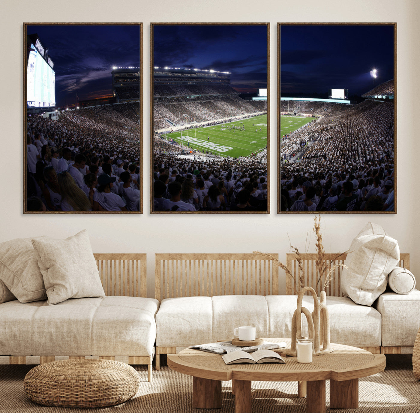 75193-MGV-FC-60X30-3P_Walnut-Michigan State Spartans Canvas, Framed Football Team Print - East Lansing Spartan Stadium Wall Art