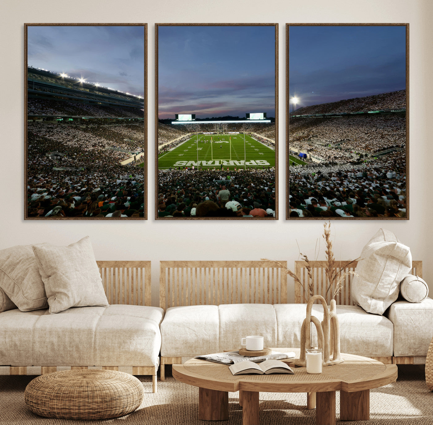 90831-MGV-FC-60X30-3P_Walnut-Michigan State Spartans Football Team Print - East Lansing Spartan Stadium Canvas Print