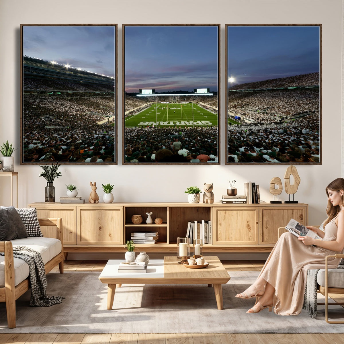 90831-PAN-FL-20X10 - Michigan State Spartans Football Team Print - East Lansing Spartan Stadium Canvas Print