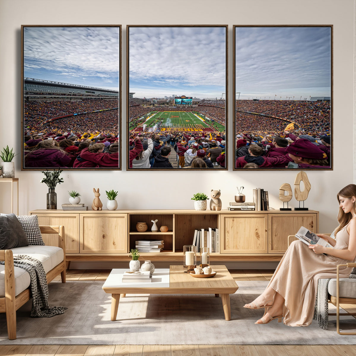 38459-PAN-FL-20X10 - University of Minnesota Golden Gophers Football Team Print - Minneapolis Huntington Bank Stadium Art