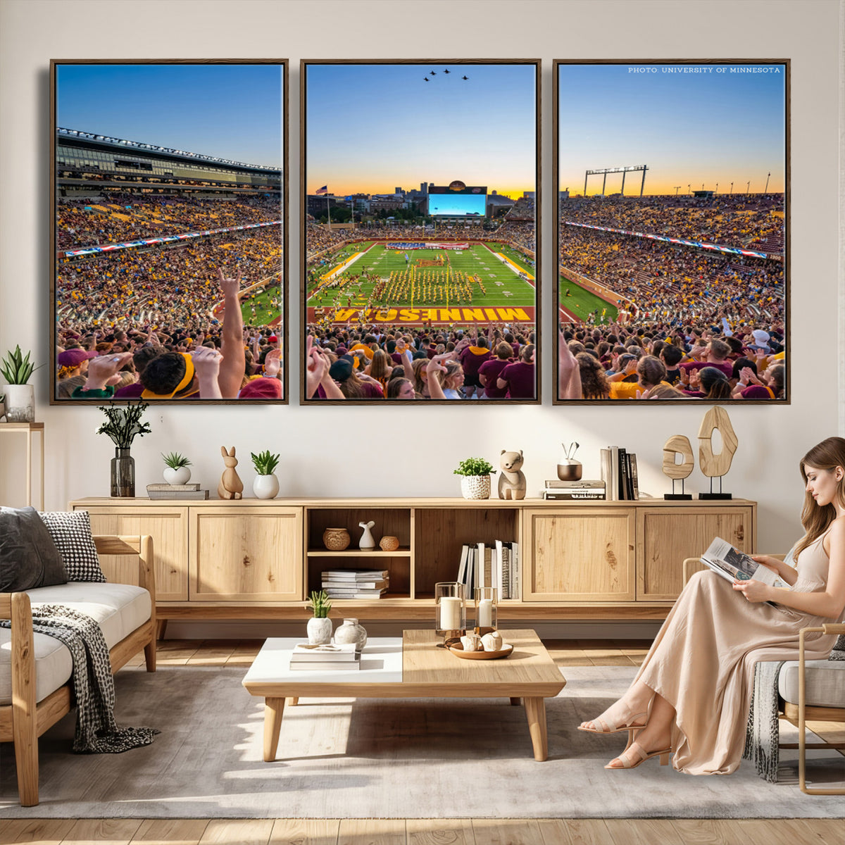 63452-PAN-FL-20X10 - University of Minnesota Golden Gophers Football Team Print - Minneapolis Huntington Bank Stadium