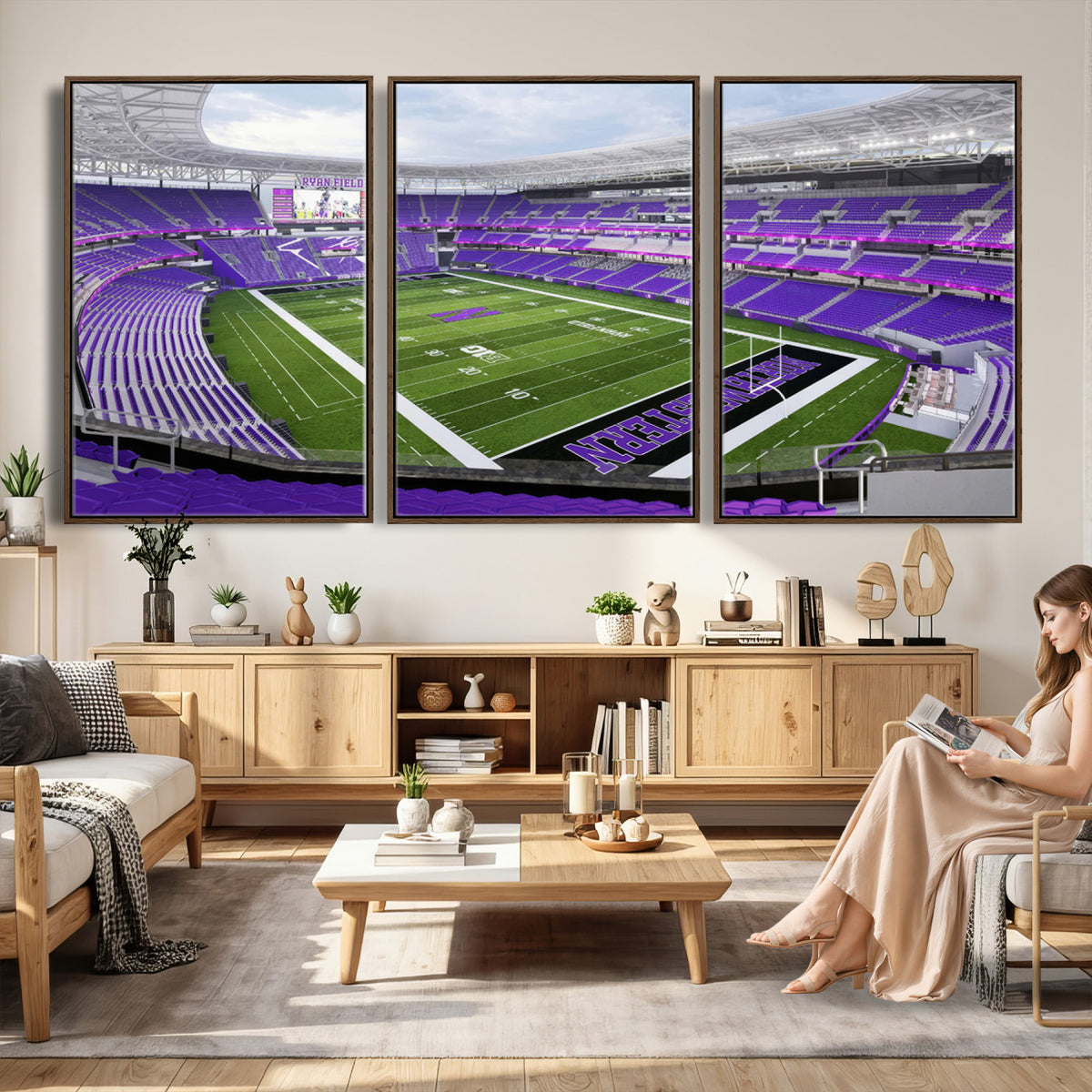 49190-MGV-CV-36X24 - Northwestern University Wildcats Football Team Print - Evanston Ryan Field Wall Art Canvas Print