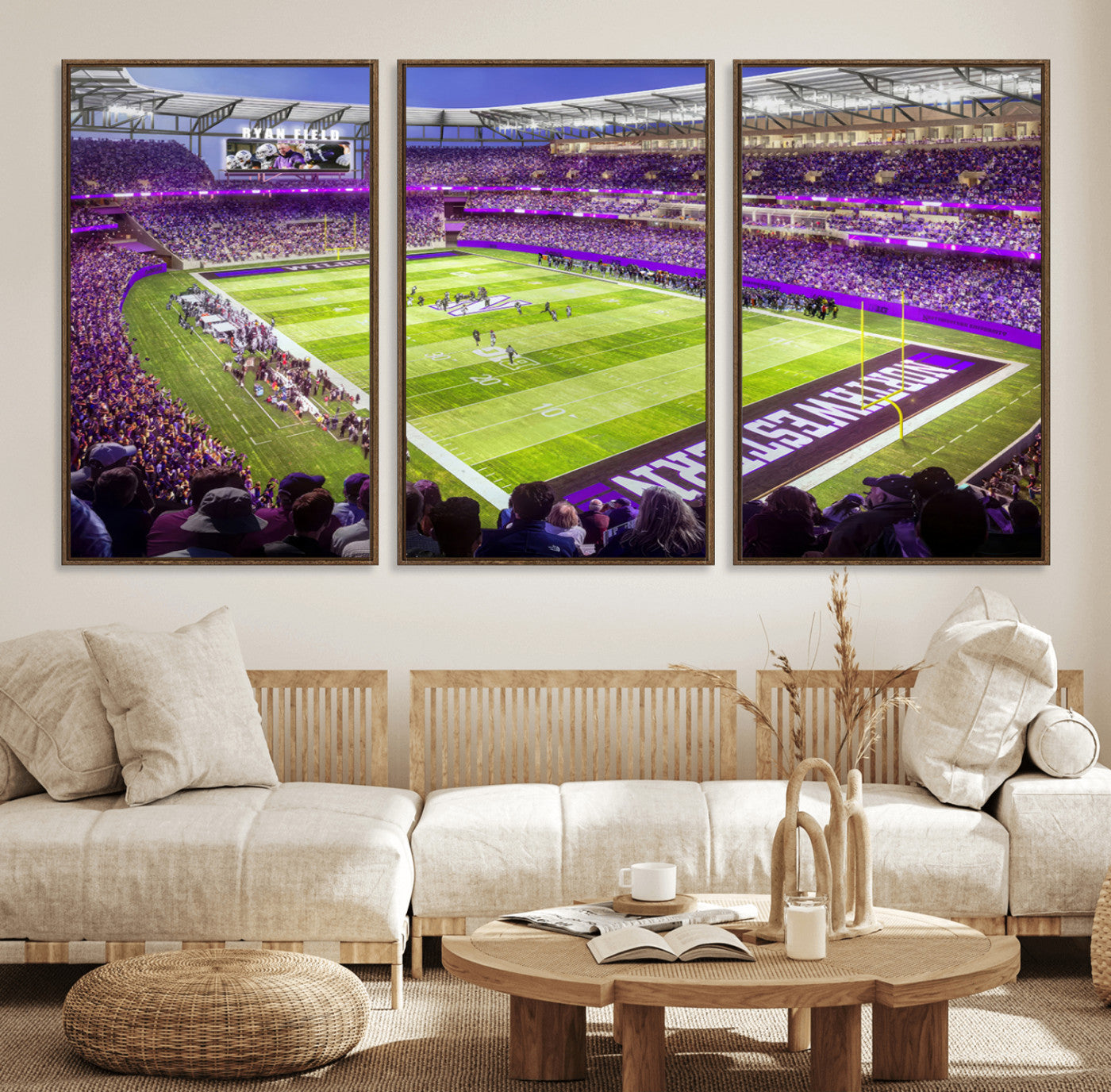 81245-MGV-FC-60X30-3P_Walnut-Northwestern University Wildcats Football Team Print - Evanston Ryan Field Wall Art Canvas Print