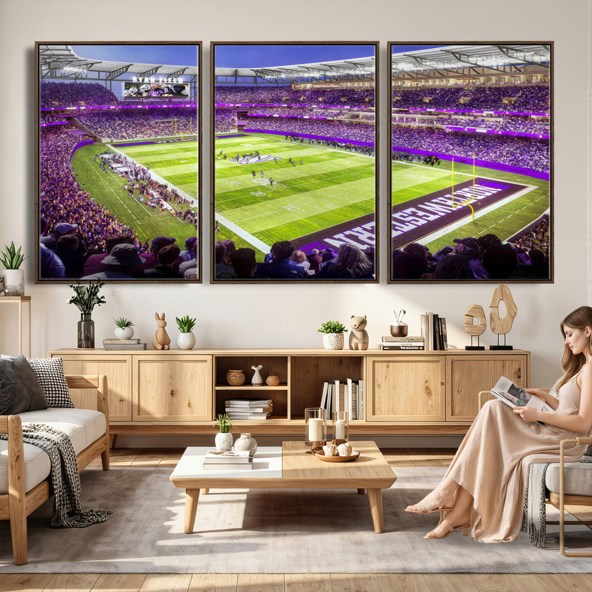 81245-MGV-CV-36X24 - Northwestern University Wildcats Football Team Print - Evanston Ryan Field Wall Art Canvas Print