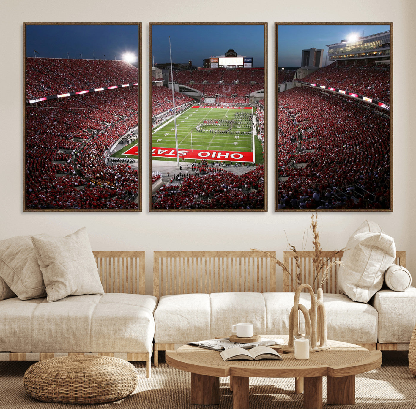 98743-MGV-FC-60X30-3P_Walnut-Ohio State University Buckeyes Football Team Print - Columbus Ohio Stadium Wall Art Canvas Print