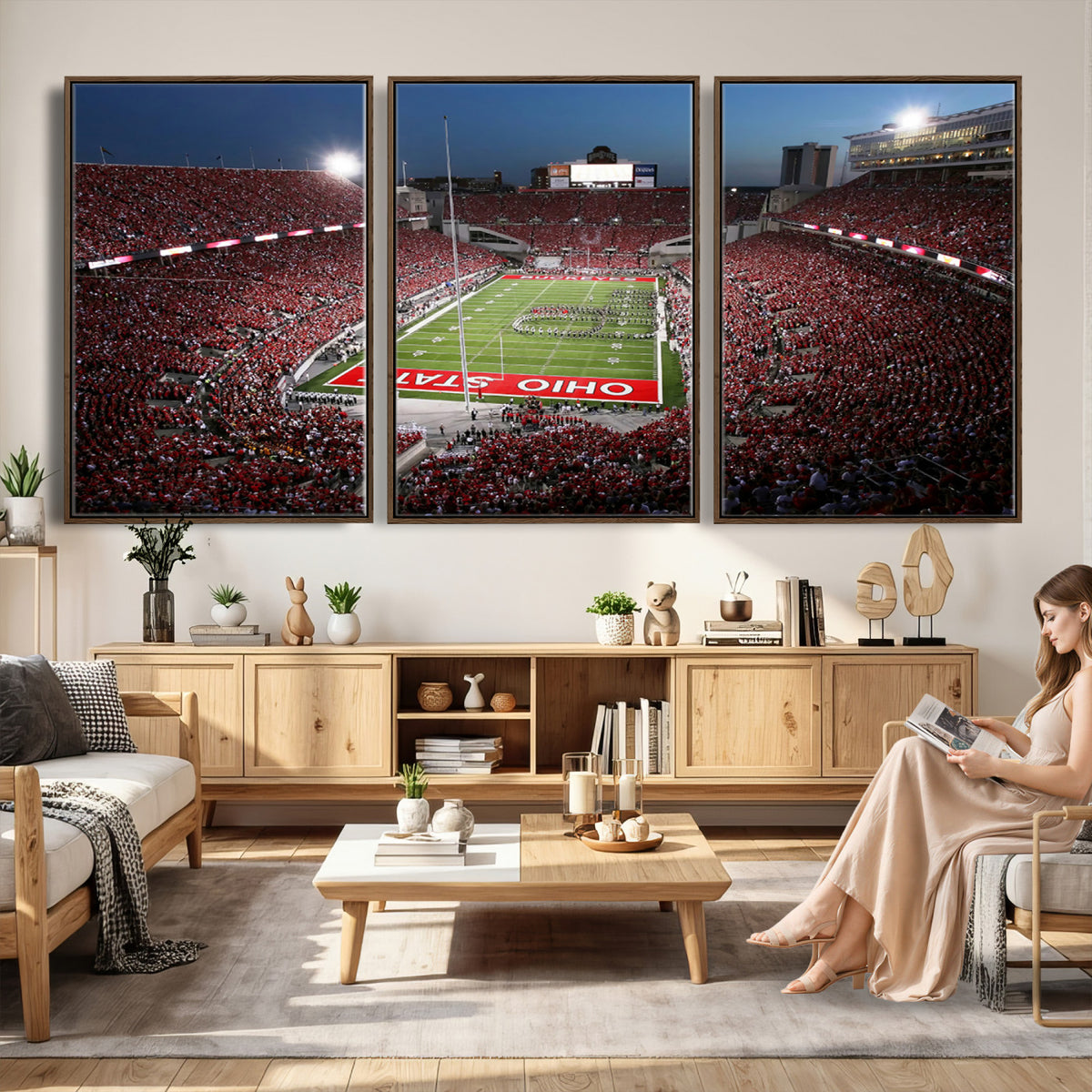 98743-PAN-FL-20X10 - Ohio State University Buckeyes Football Team Print - Columbus Ohio Stadium Wall Art Canvas Print