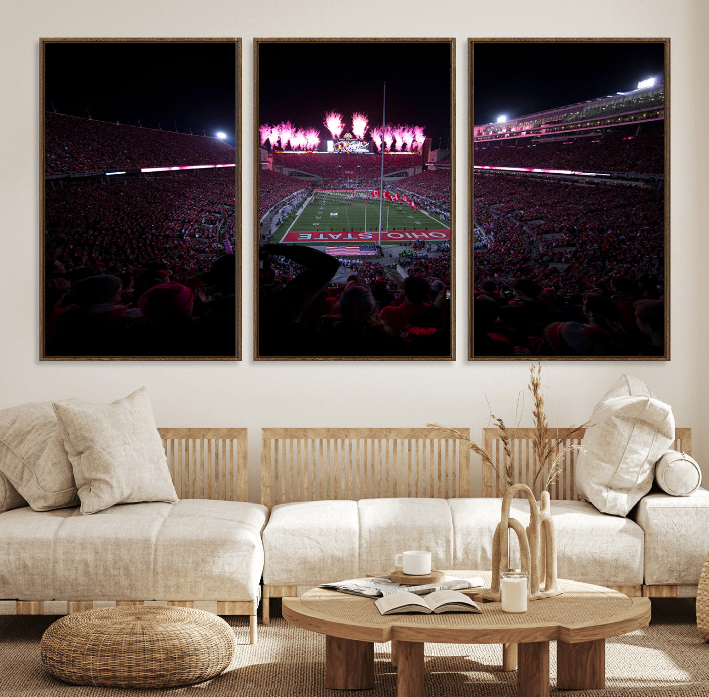 20483-MGV-FC-60X30-3P_Walnut-Ohio State University Buckeyes Football Team Print - Columbus Ohio Stadium Wall Art Canvas Print