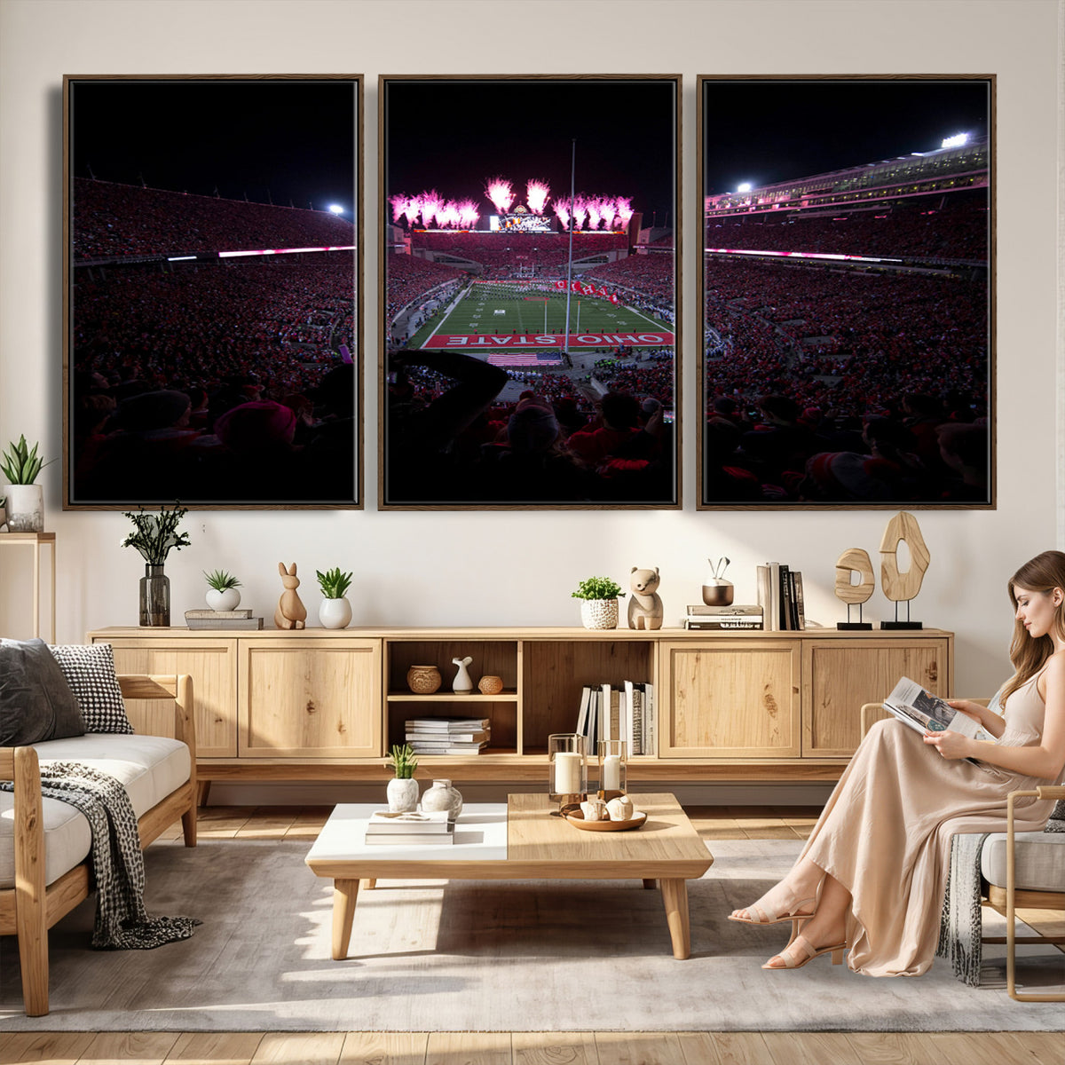 20483-PAN-FL-20X10 - Ohio State University Buckeyes Football Team Print - Columbus Ohio Stadium Wall Art Canvas Print