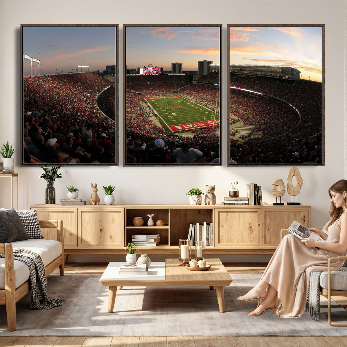 28825-PAN-FL-20X10 - Ohio State University Buckeyes Football Team Print - Columbus Ohio Stadium Wall Art Canvas Print
