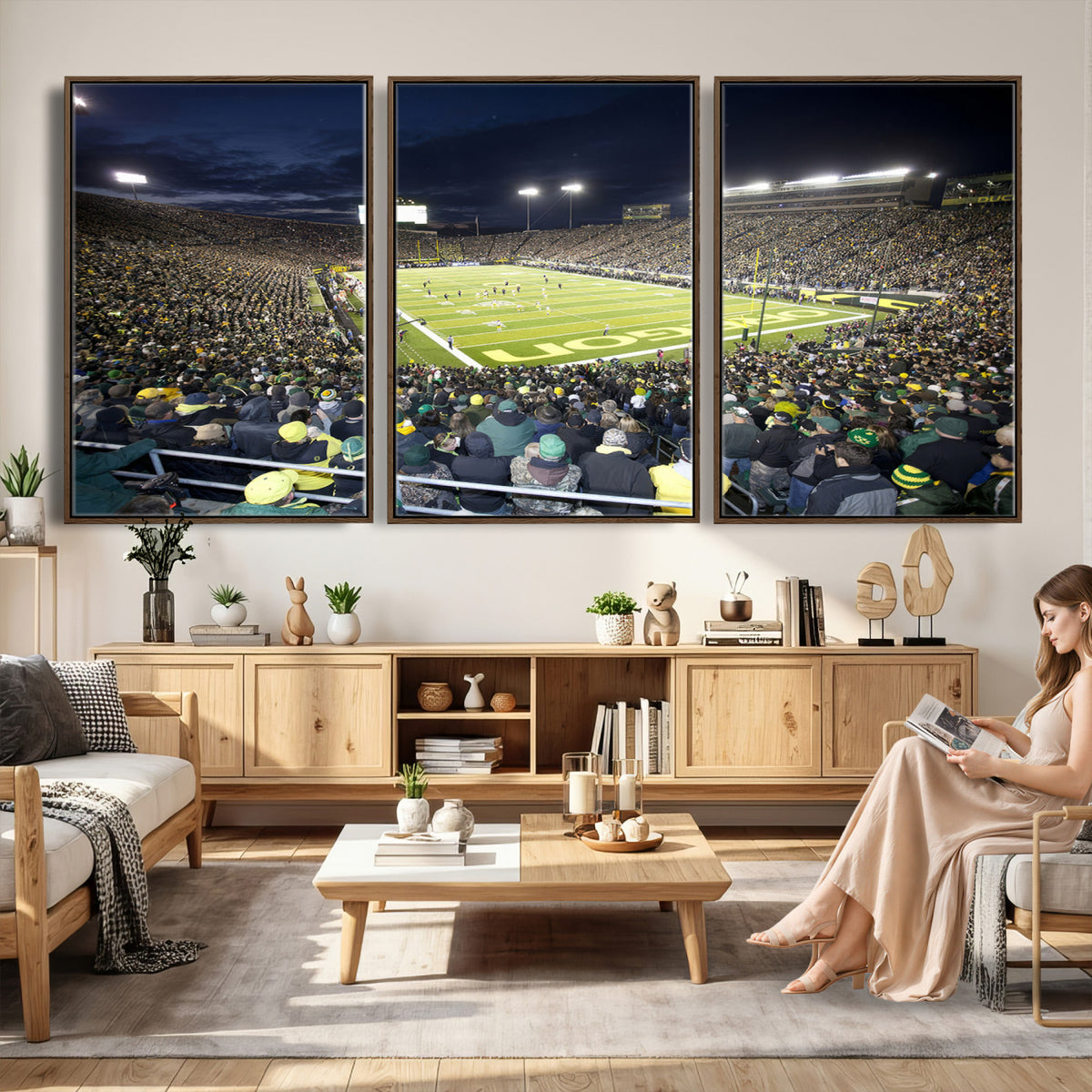 48756-PAN-FL-20X10 - University of Oregon Ducks Football Team Print - Eugene Autzen Stadium Wall Art Canvas Print