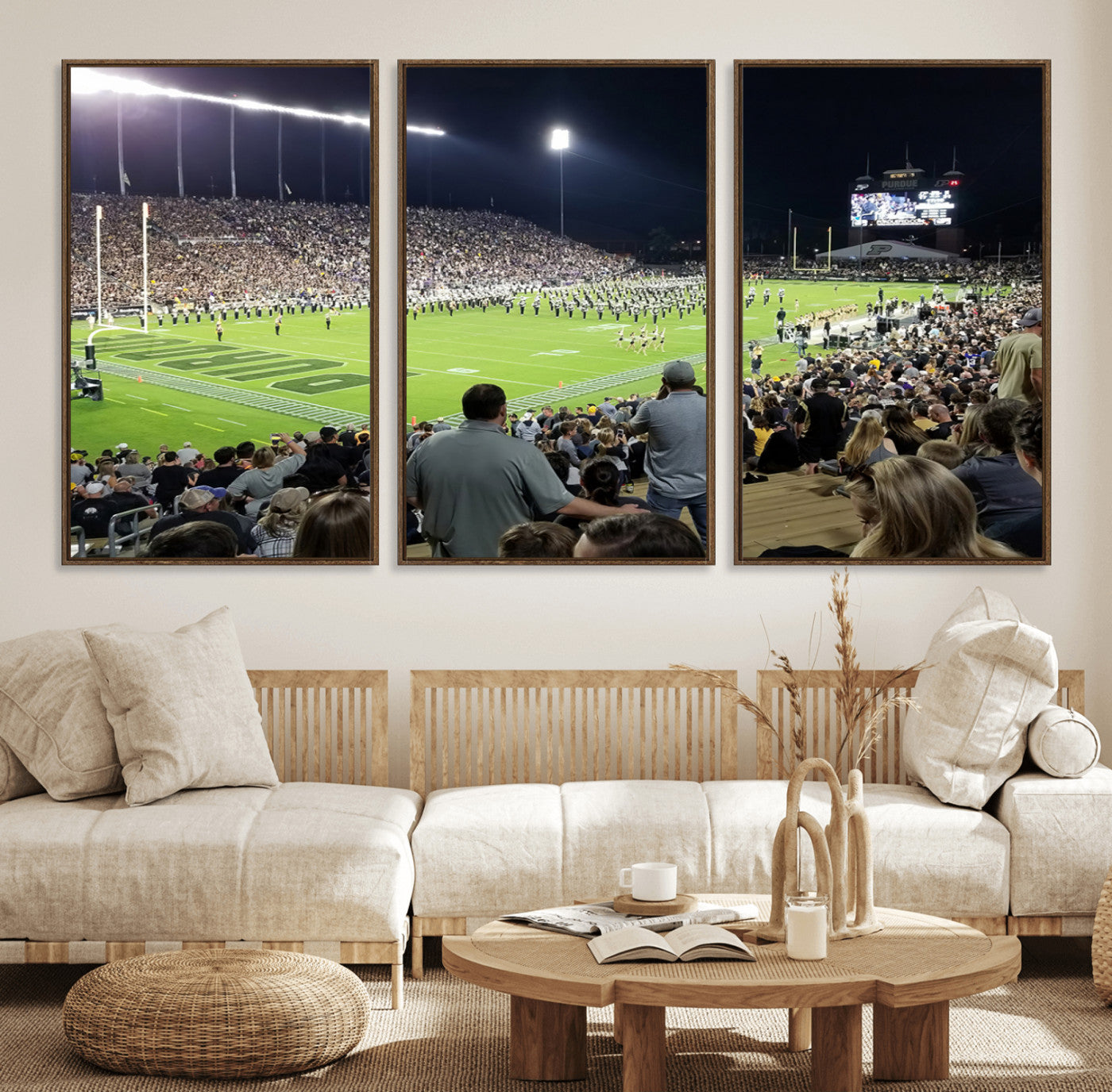 56796-MGV-FC-60X30-3P_Walnut-Purdue University Boilermakers Football Team Print - West Lafayette Ross-Ade Stadium Wall Art Canvas