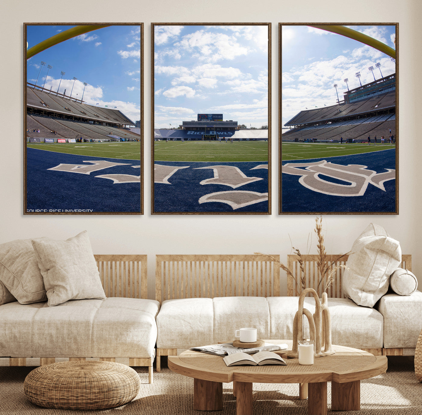 50267-MGV-FC-60X30-3P_Walnut-Rice University Owls Football Team Print - Houston Rice Stadium Wall Art Canvas Print