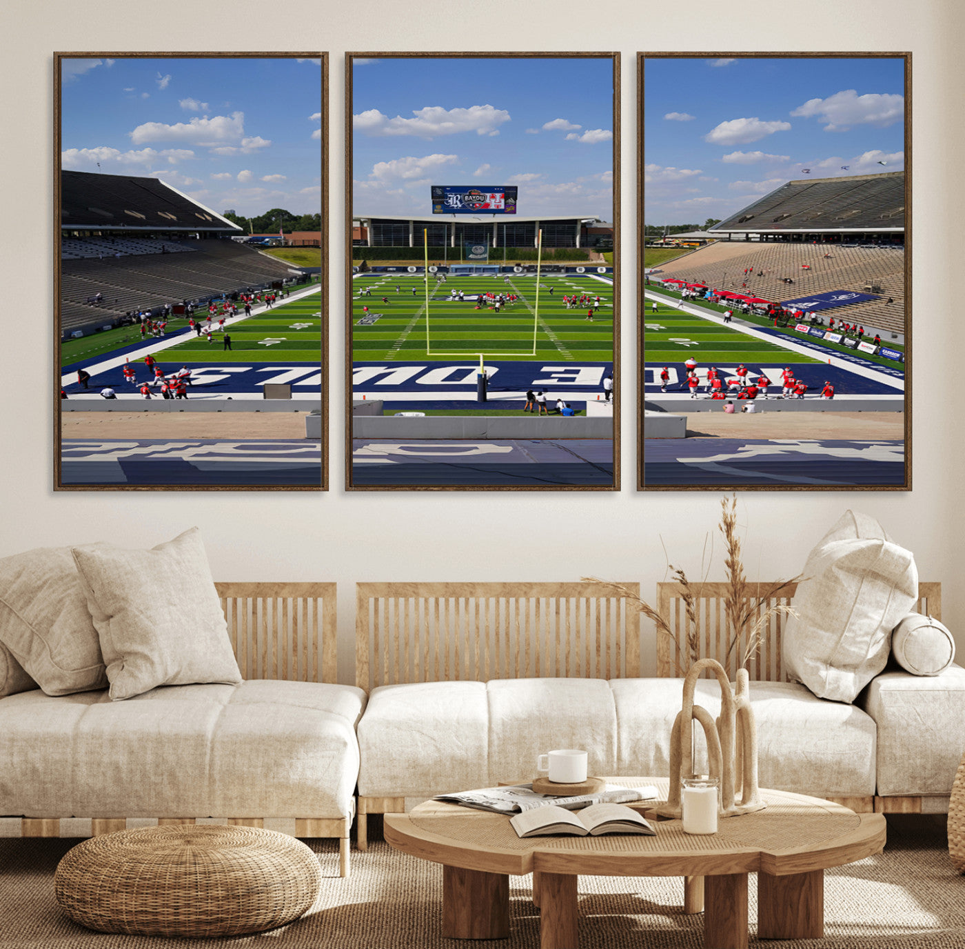 92248-MGV-FC-60X30-3P_Walnut-Rice University Owls Football Team Print - Houston Rice Stadium Wall Art Canvas Print