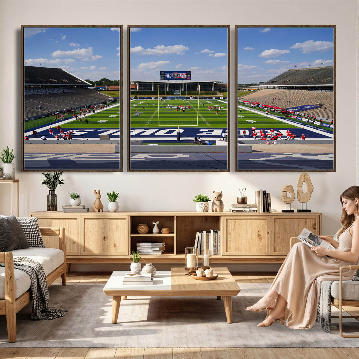 92248-MGV-CV-36X24 - Rice University Owls Football Team Print, Houston Rice Stadium