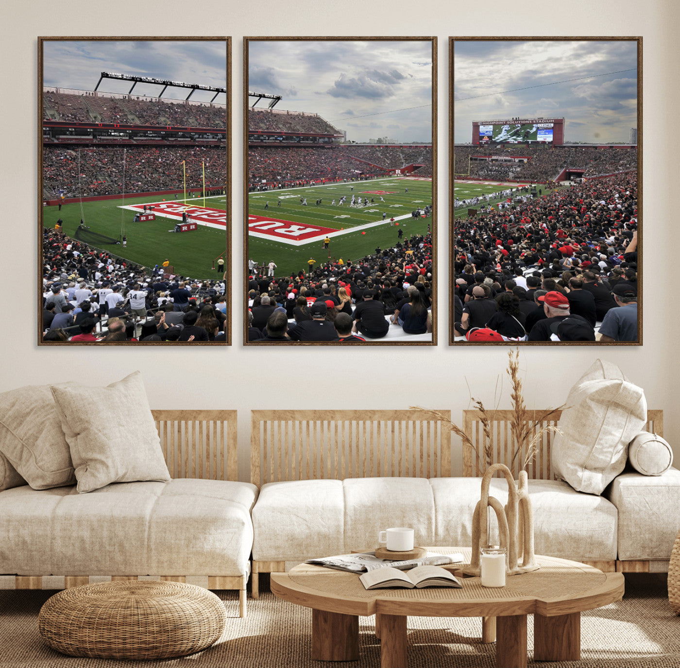 66777-MGV-FC-60X30-3P_Walnut-Rutgers Scarlet Knights Football Team Print - SHI Stadium, Piscataway Wall Art Canvas Print
