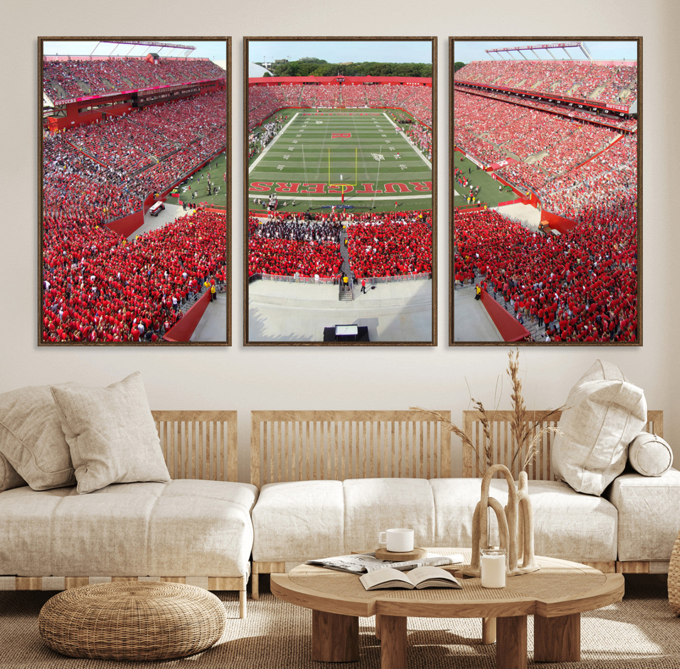 90818-MGV-FC-60X30-3P_Walnut-Rutgers Scarlet Knights Football Team Print - Piscataway SHI Stadium Wall Art Canvas Print