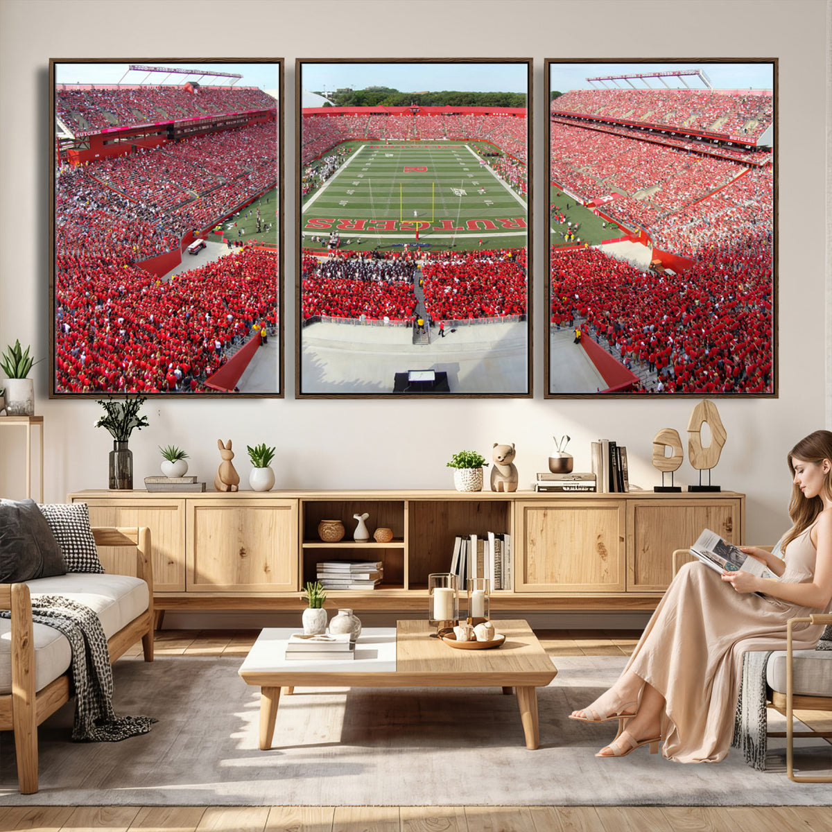 90818-PAN-FL-20X10 - Rutgers Scarlet Knights Football Team Print - Piscataway SHI Stadium Wall Art Canvas Print