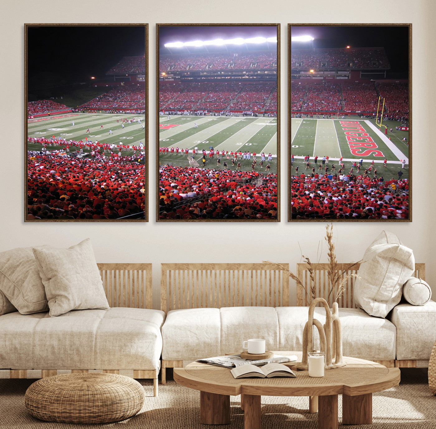 53225-MGV-FC-60X30-3P_Walnut-Rutgers University Scarlet Knights Football Team Print - Piscataway SHI Stadium Wall Art Canvas
