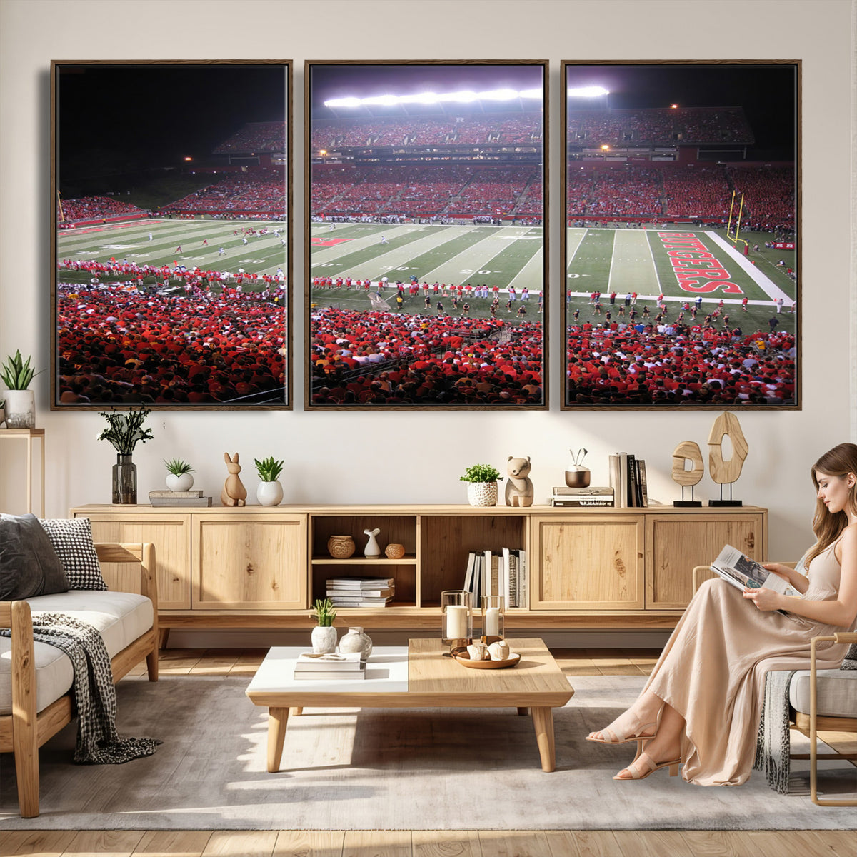 53225-PAN-FL-20X10 - Rutgers University Scarlet Knights Football Team Print - Piscataway SHI Stadium Wall Art Canvas