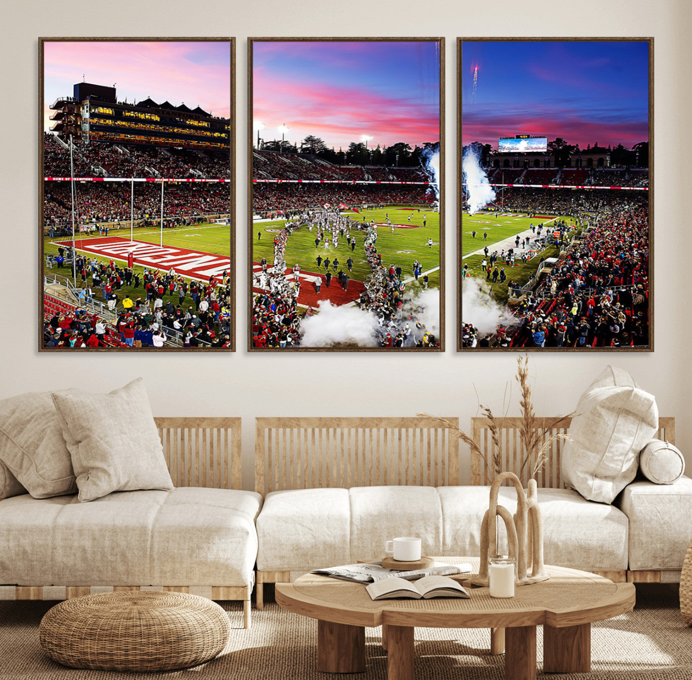 25557-MGV-FC-60X30-3P_Walnut-Stanford University Cardinal Football Team Print - Stanford Stadium Wall Art Canvas Print