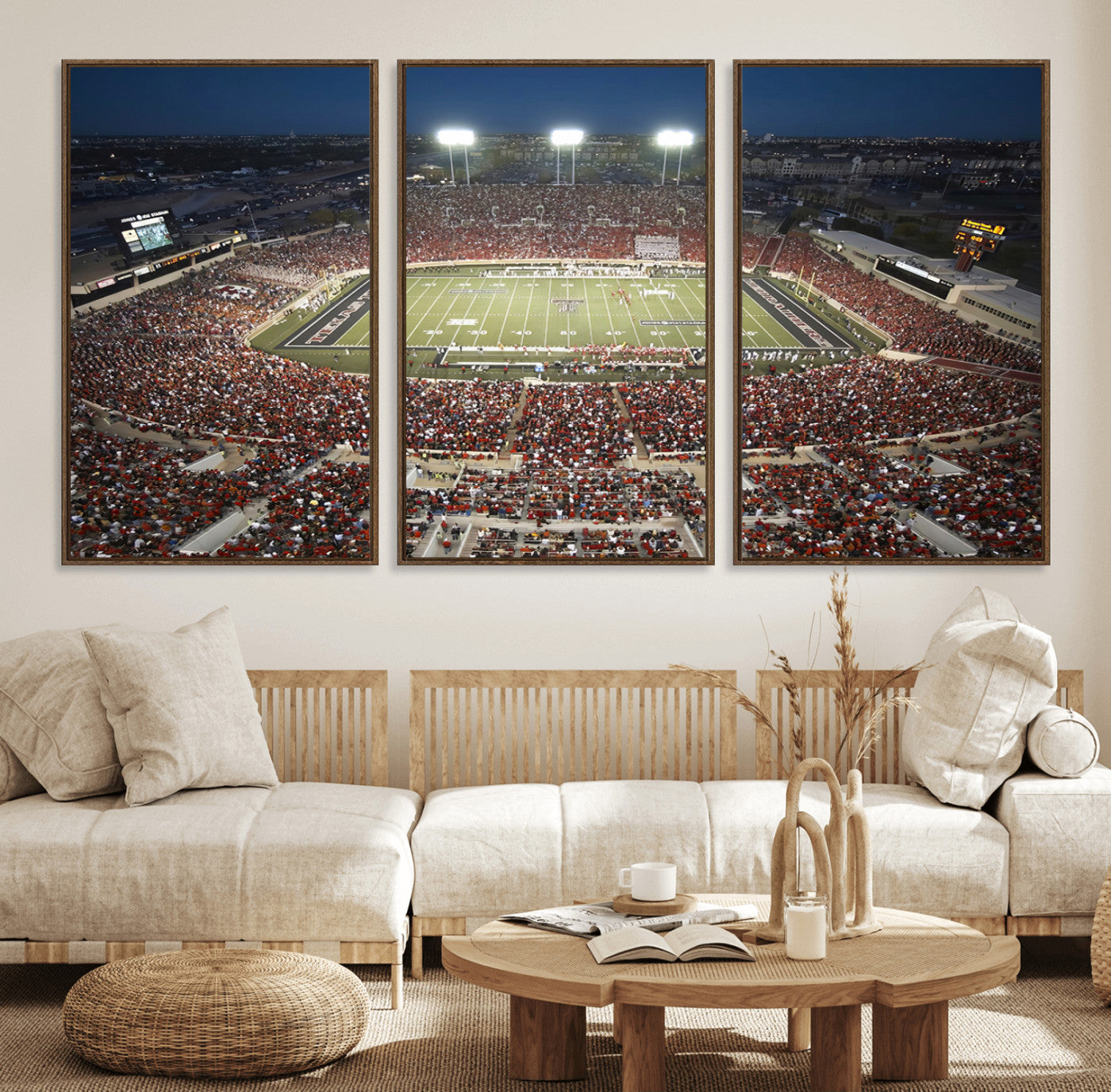 55763-MGV-FC-60X30-3P_Walnut-Texas Tech Red Raiders Football Team Print - Lubbock Jones AT&T Stadium Wall Art Canvas Print