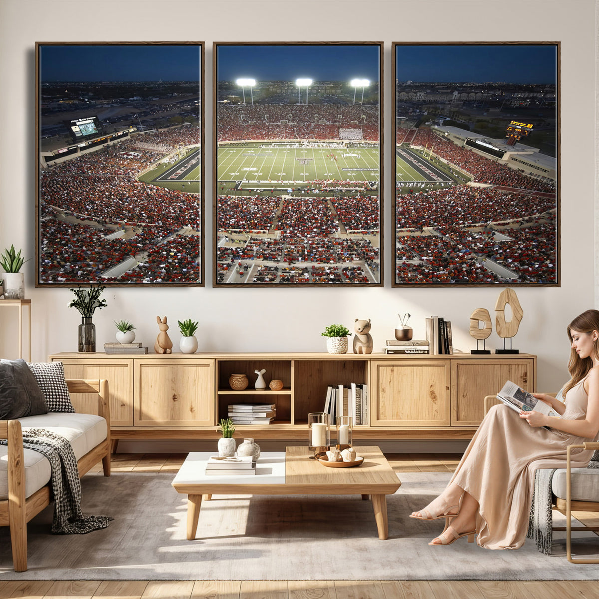 55763-MGV-CV-36X24 - Texas Tech Red Raiders Football Team Print, Lubbock Jones AT&T Stadium, Framed and Ready to Hang