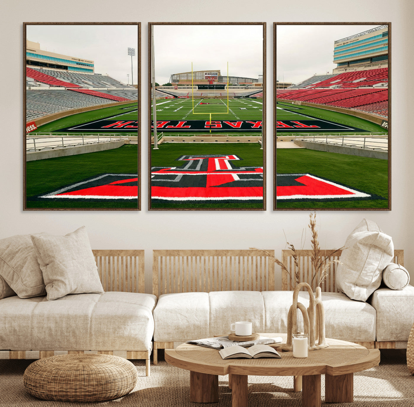43169-MGV-FC-60X30-3P_Walnut-Texas Tech Red Raiders Football Team Print - Lubbock Jones AT&T Stadium Wall Art Canvas Print