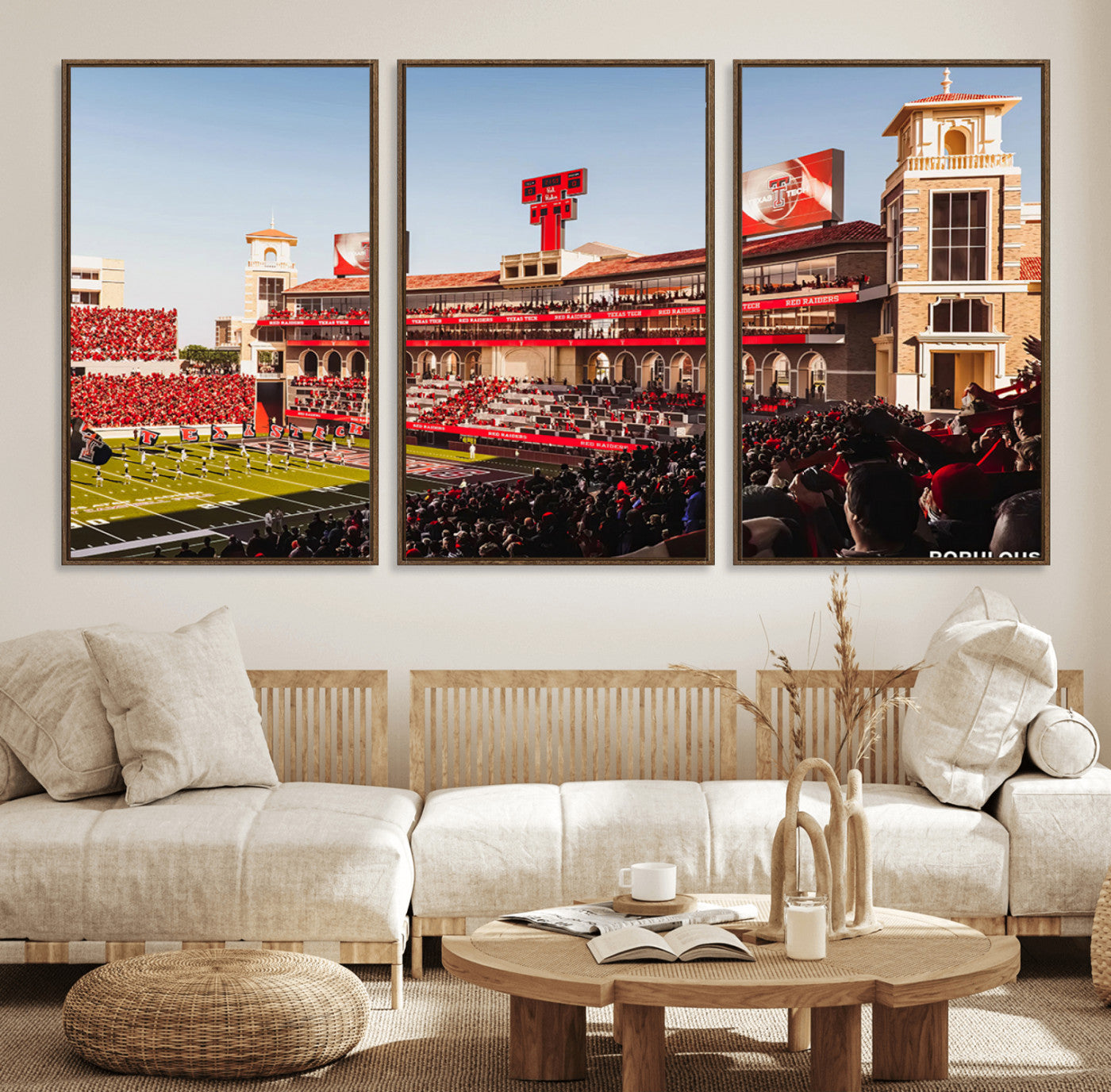 89744-MGV-FC-60X30-3P_Walnut-Jones AT&T Stadium Texas Tech Red Raiders Wall Art | Large Att Stadium Canvas Print | College