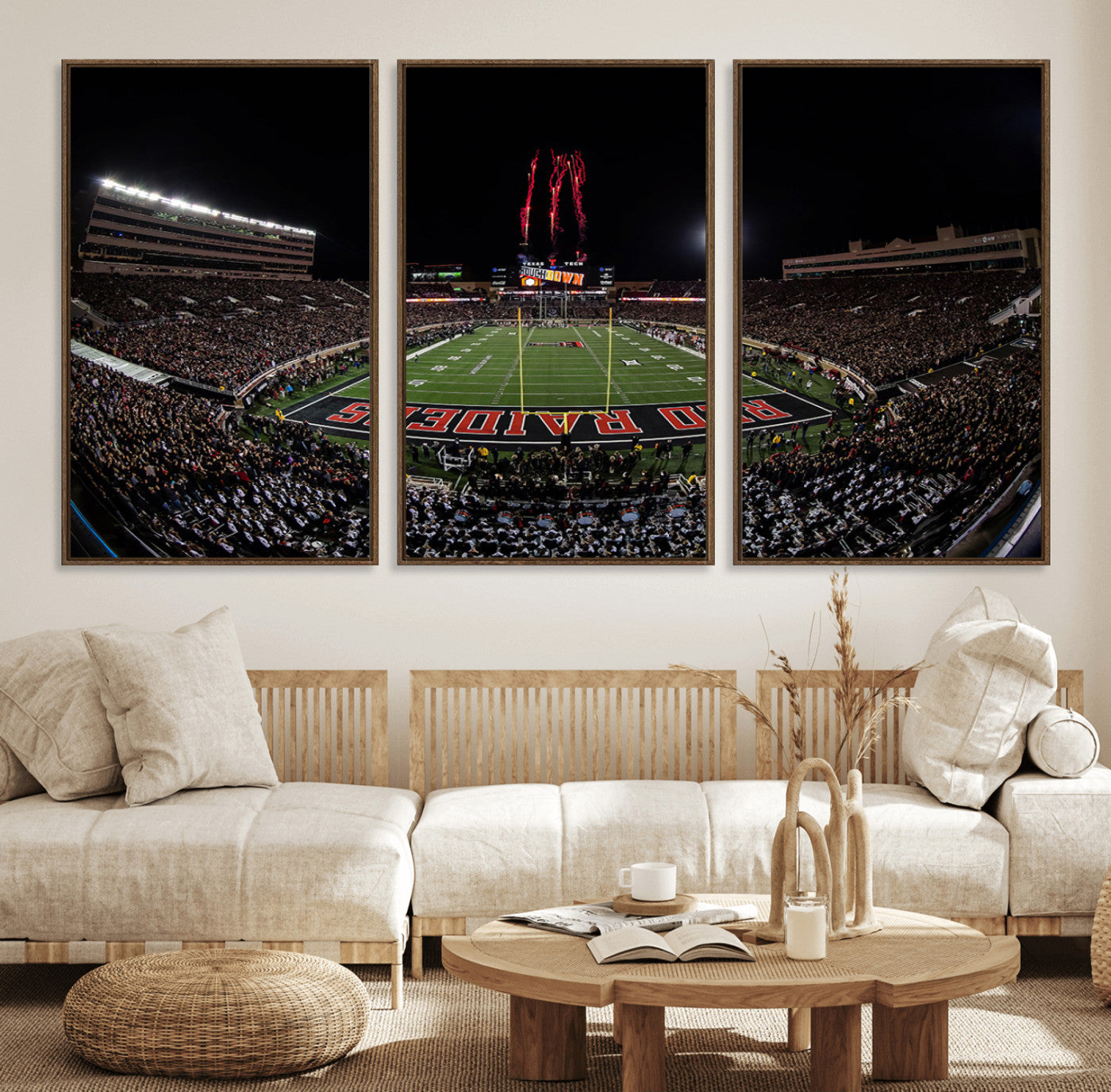 83122-MGV-FC-60X30-3P_Walnut-Framed Texas Tech Red Raiders Stadium Canvas, Texas Tech Red Raiders Football Team Print - Lubbock