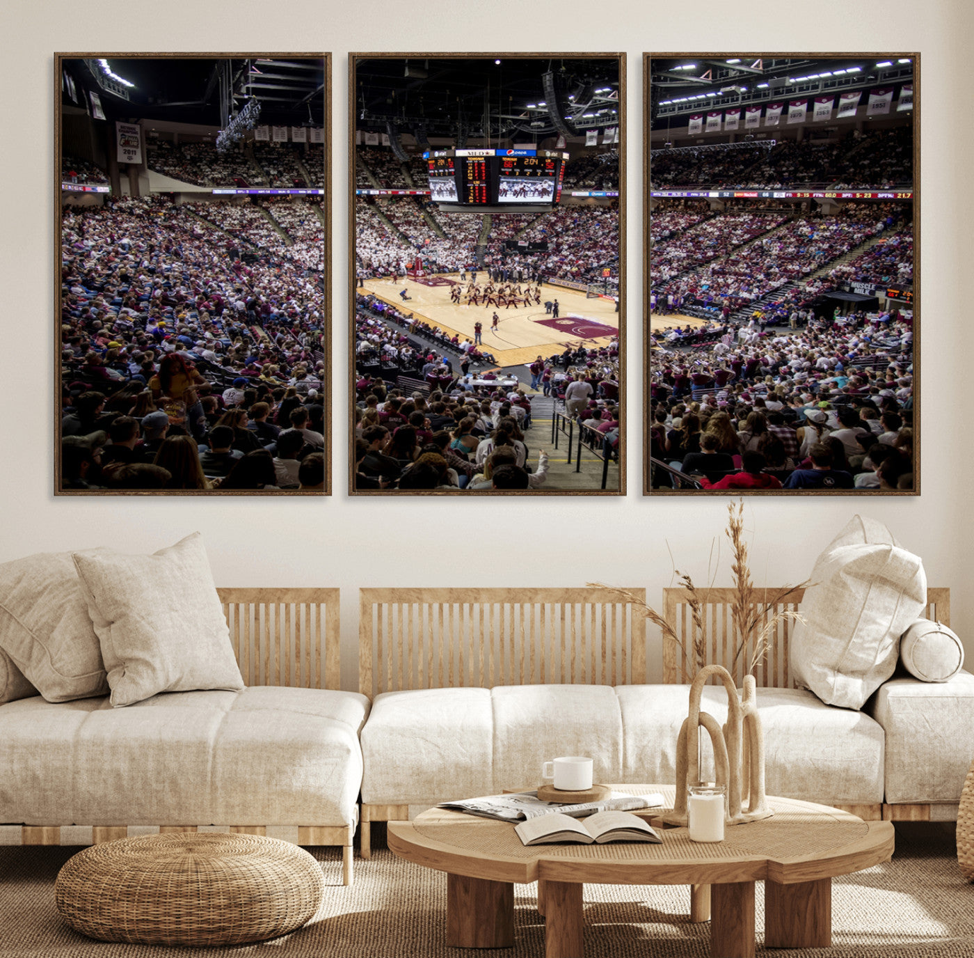 76876-MGV-FC-60X30-3P_Walnut-University of Nebraska Cornhuskers Basketball Team Print - Lincoln Red Arena Wall Art Canvas Print