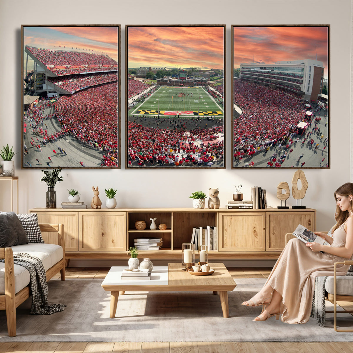 24140-PAN-FL-20X10 - University of Maryland Terrapins Football Team Print - College Park SECU Stadium Wall Art Canvas