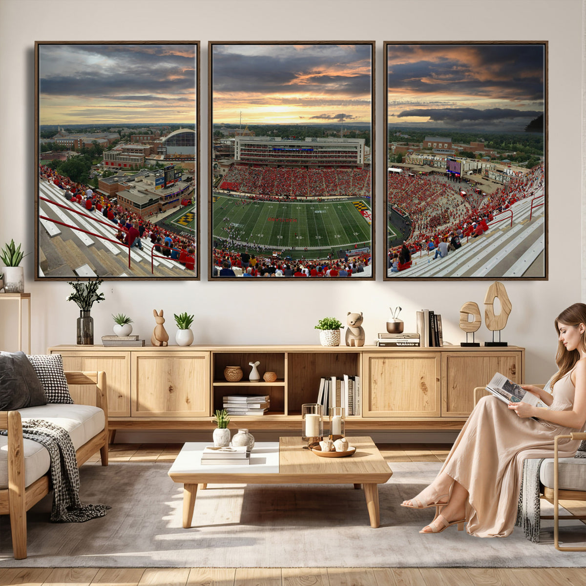 29993-PAN-FL-20X10 - University of Maryland Terrapins Football Team Print - College Park SECU Stadium Wall Art Canvas