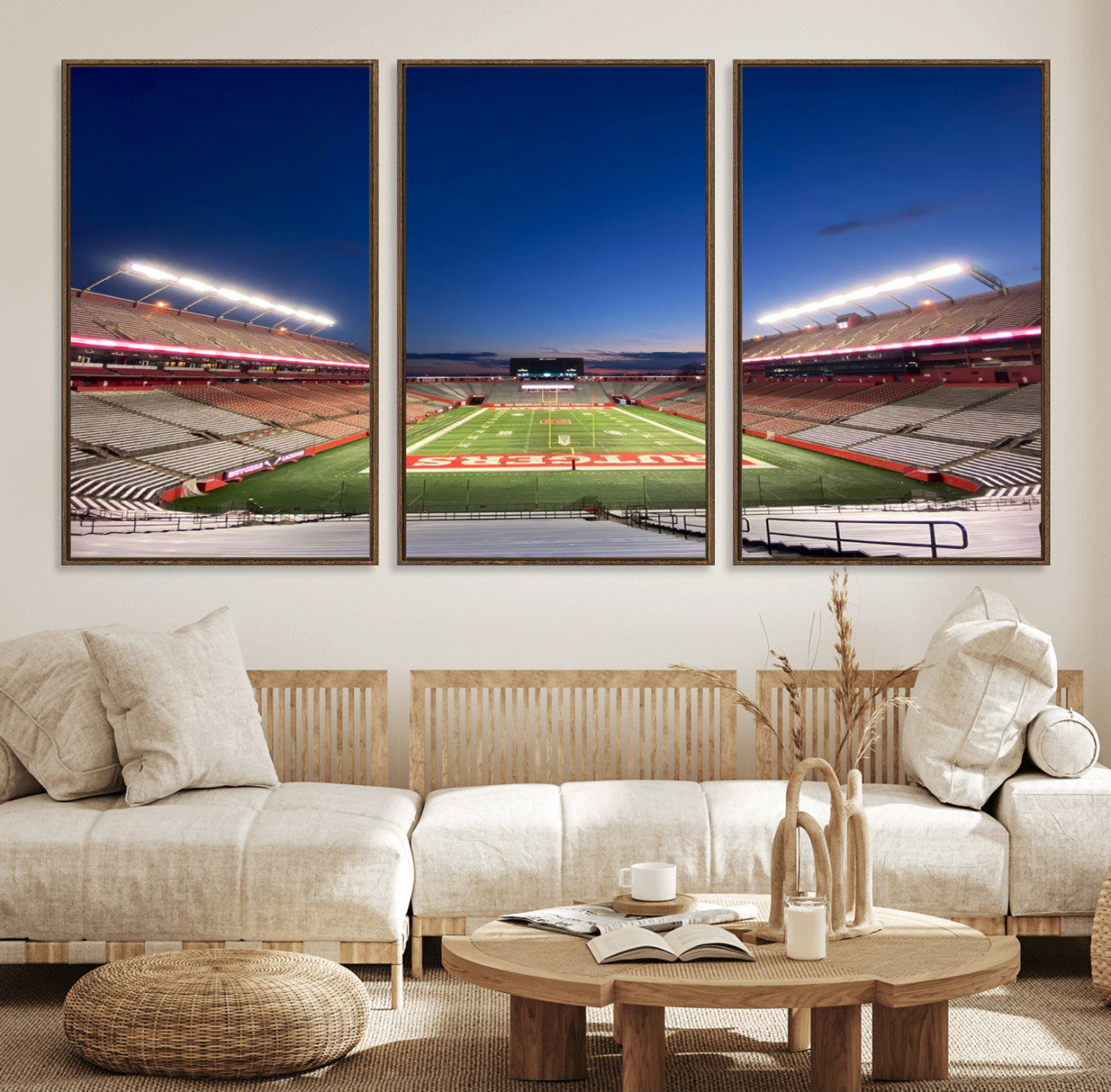 15051-MGV-FC-60X30-3P_Walnut-Rutgers Scarlet Knights Football Team Print - Piscataway SHI Stadium Wall Art Canvas Print