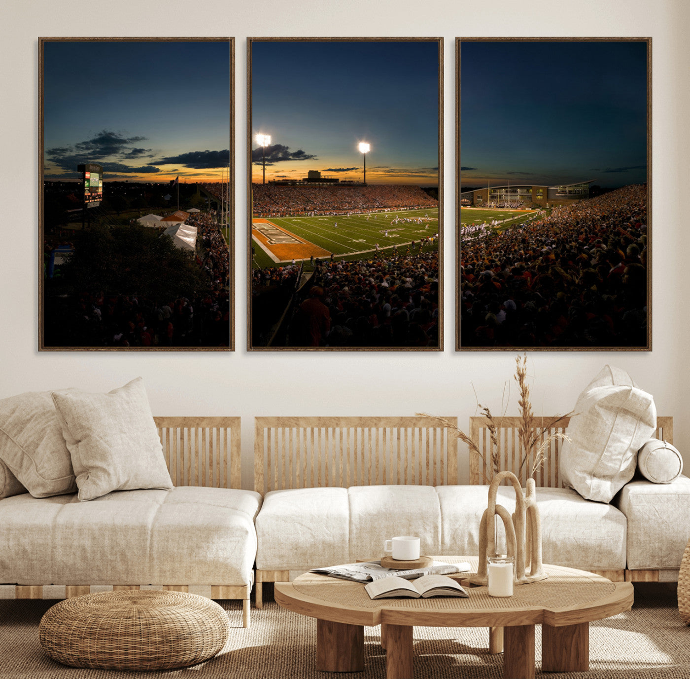 15980-MGV-FC-60X30-3P_Walnut-Ball State Cardinals Football Team Print - Muncie Scheumann Stadium Wall Art Canvas Print