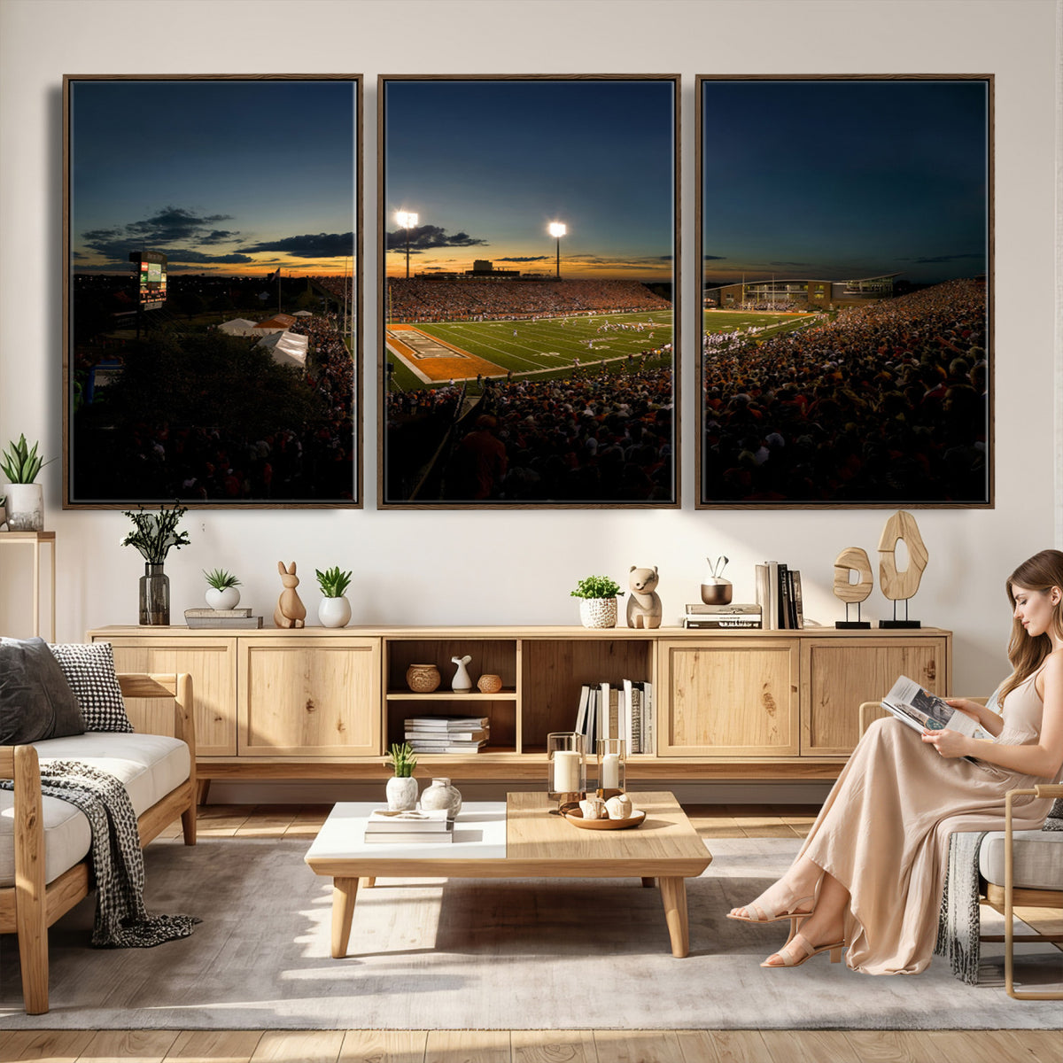 15980-PAN-FL-20X10 - Ball State Cardinals Football Team Print - Muncie Scheumann Stadium Wall Art Canvas Print