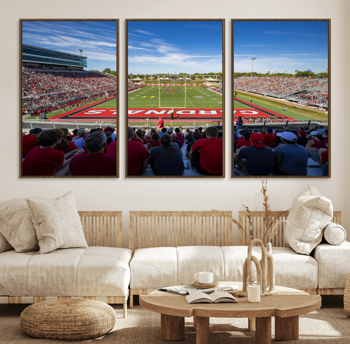 MGV-FC-60X30-3P - Ball State Cardinals Football Team Print - Muncie Scheumann Stadium Wall Art Canvas Print