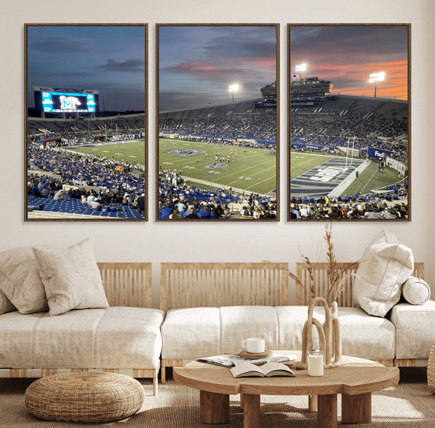 64409-MGV-FC-60X30-3P_Walnut-Memphis Tigers Football Team Print - Memphis Simmons Bank Liberty Stadium Wall Art Canvas Print