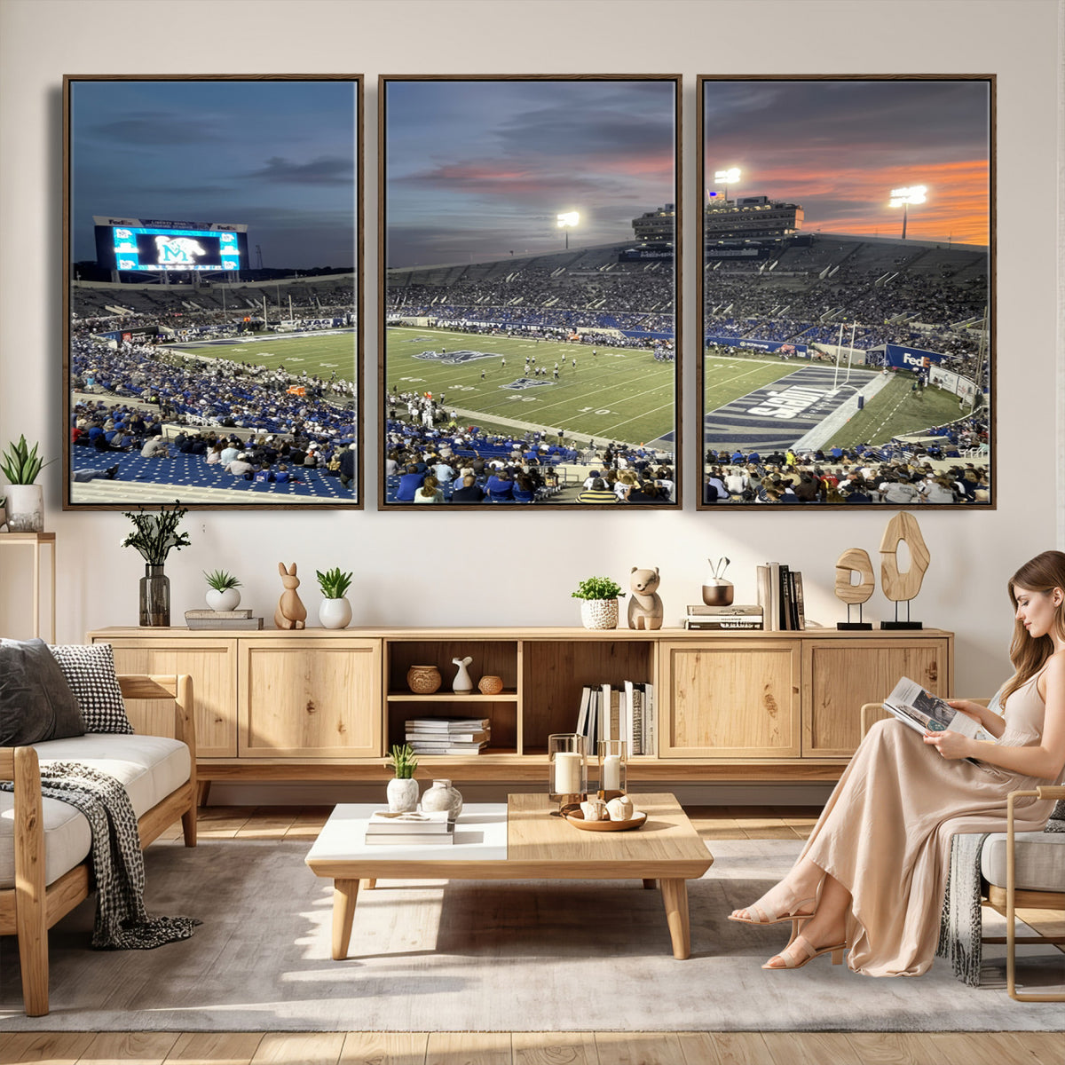 64409-PAN-FL-20X10 - Memphis Tigers Football Team Print - Memphis Simmons Bank Liberty Stadium Wall Art Canvas Print