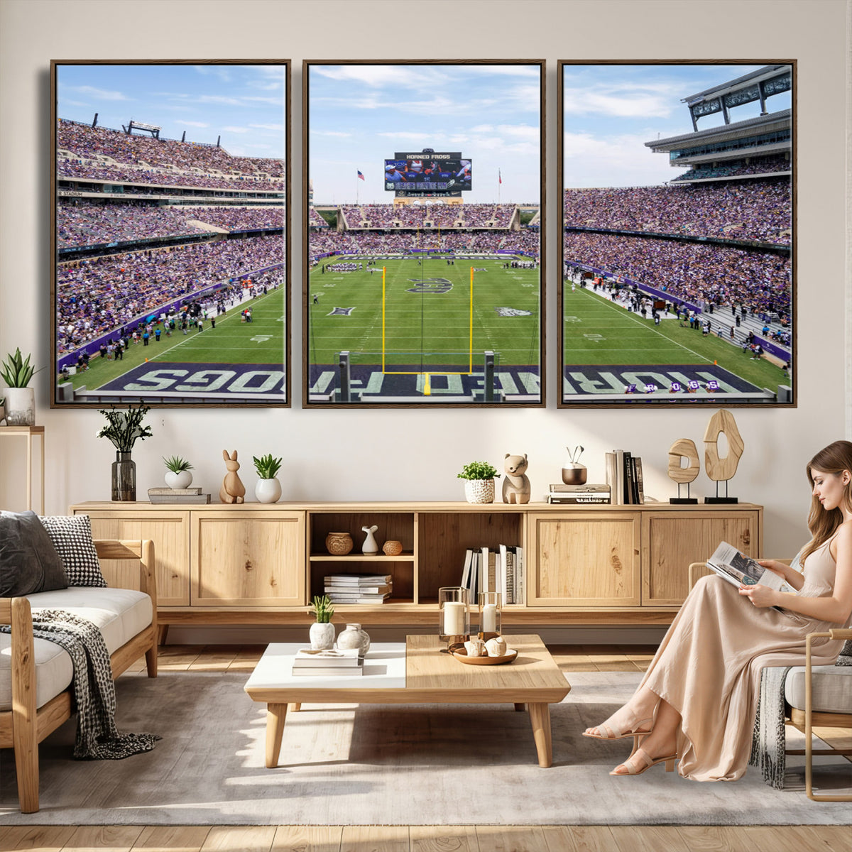 27650-PAN-FL-20X10 - TCU Horned Frogs Football Team Print - Fort Worth Amon G. Carter Stadium Wall Art Canvas Print