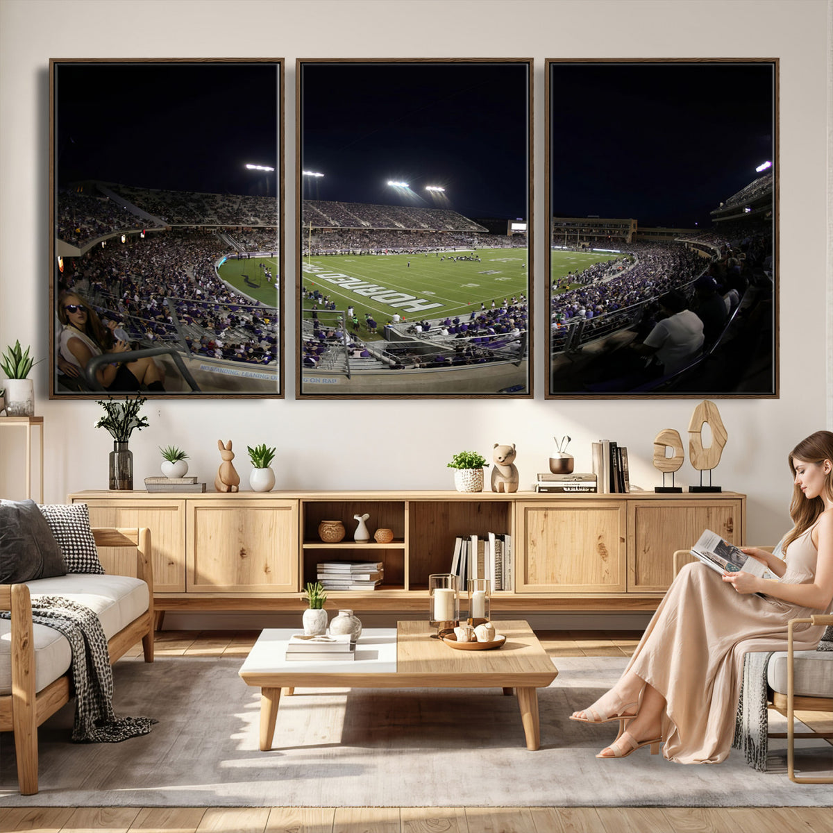 59222-PAN-FL-20X10 - TCU Horned Frogs Football Team Print - Fort Worth Amon G. Carter Stadium Wall Art Canvas Print.