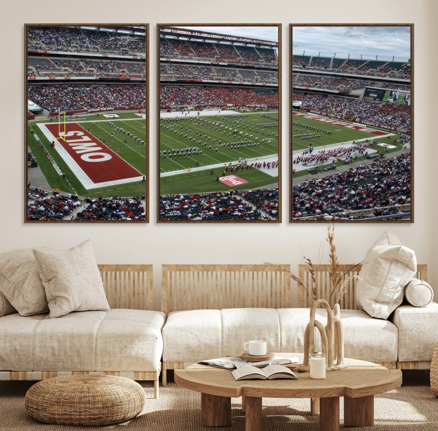 15310-MGV-FC-60X30-3P_Walnut-The Temple University Owls Athletics Team Print - Philadelphia Lincoln Financial Field Stadium Wall